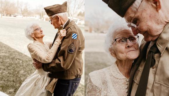Anciana usa su vestido de novia para celebrar 70 años de su matrimonio junto a su esposo